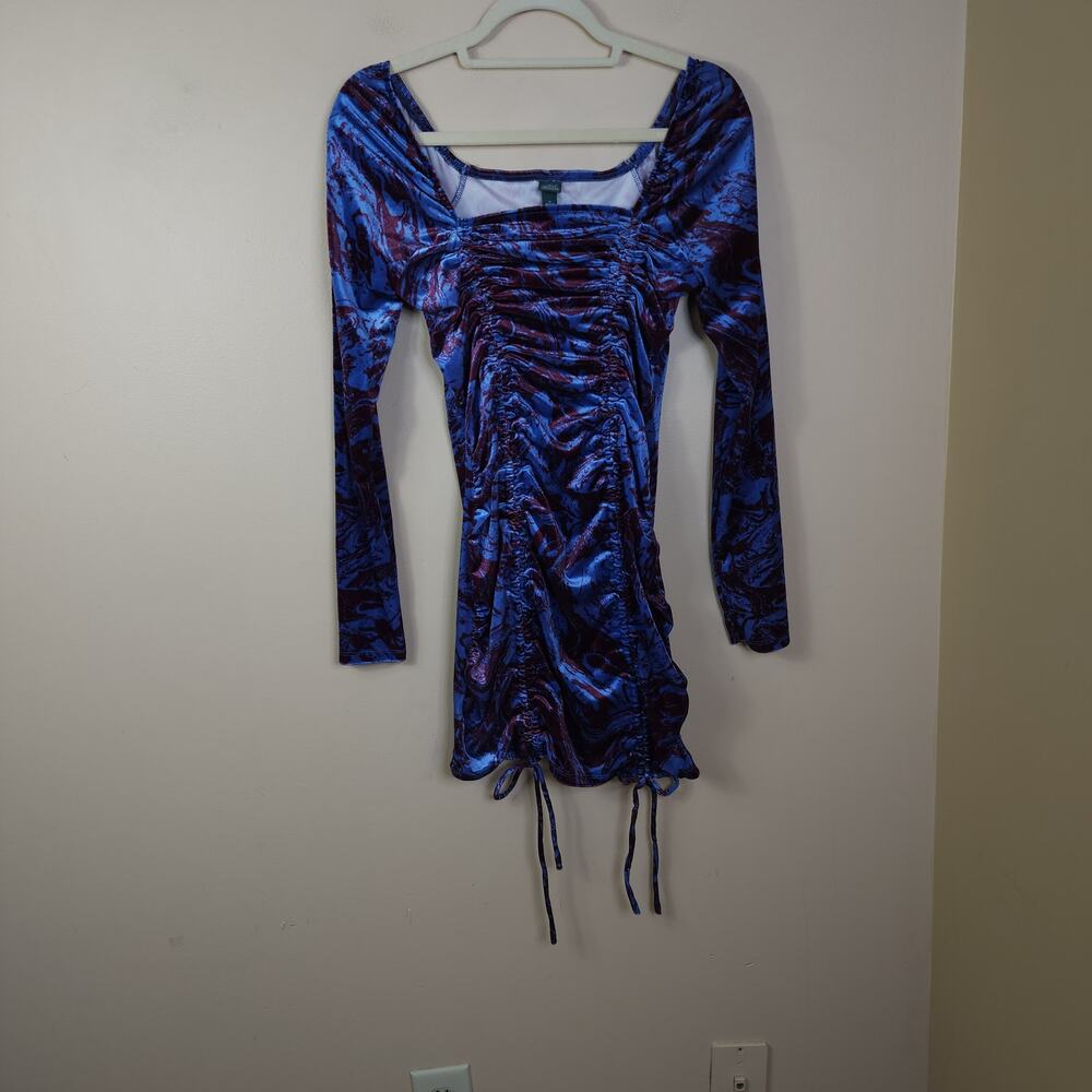 Wild Fable Long Sleeve Ruched Velvet Bodycon Dress in Purple Marble Size M